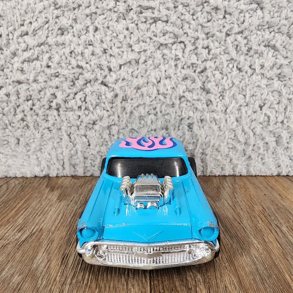 Vintage 1988 Mattel 1957 Chevy Bel Air Blue Pink Flames Hot Rod Toy Car